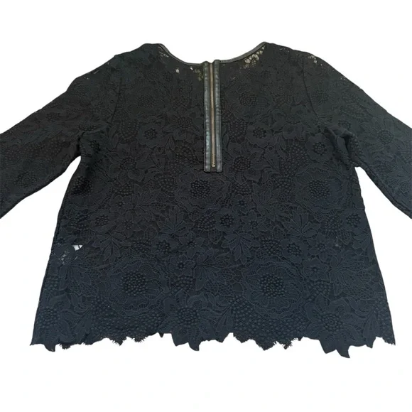 Joie Black Lace Whimsigoth Long Sleeve Top Faux Leather Collar Size Medium - Picture 3 of 8